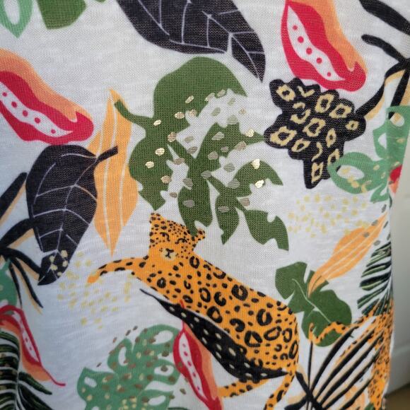 Cache Y2K Tropical Rainforest Flora& Jaguar Sweater Top MD Artsy Farm Rio Vibe - Picture 9 of 16